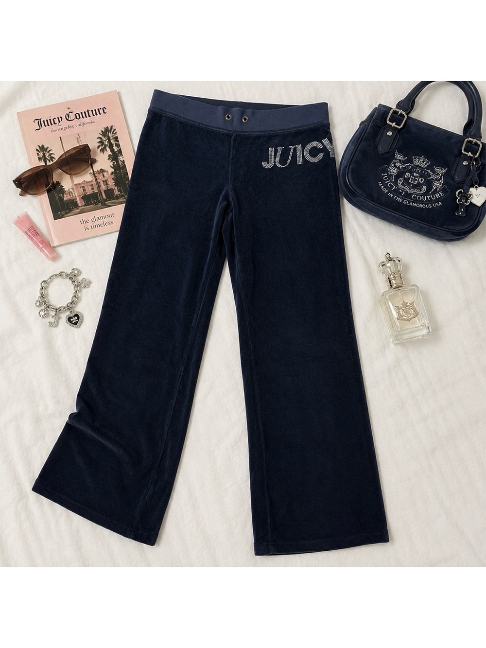 Vintage Juicy Couture Velour Track Pants | Y2K Rhinestone Logo | Size P